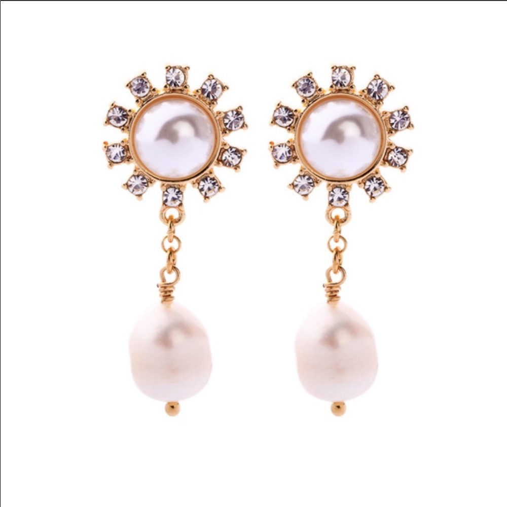 Crystal Decorated Faux Pearl Earrings